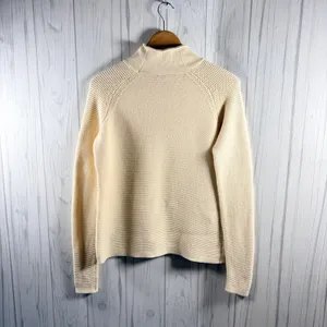 J. MCLAUGHLIN Garter Style Textured Knit Mock Neck 100% Cotton Sweater Cream, S thumbnail 5