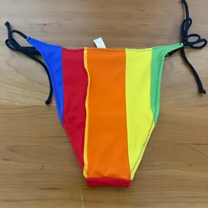 Victorias Secret Rainbow Colorblock Triangle Bikini Set Small High Leg String thumbnail 6