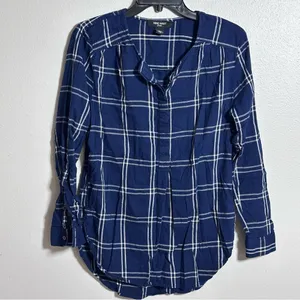 Nine West‎ Jeans Women Blue Plaid Button Up Blouse size Small. thumbnail 2