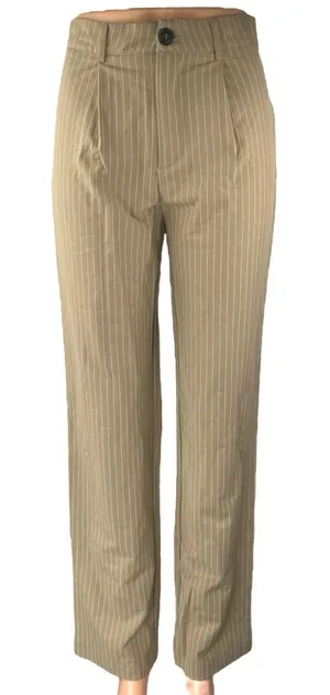 Princess Polly Women's Brown Tan Striped Pleated Straight Trousers Dress Pants 2 thumbnail 1