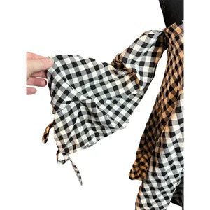 Miou Muse Mimi Gingham Off Shoulder Top Black White‎ Ruched Sleeve MMT448 Small thumbnail 2