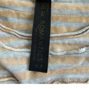 Free People New Romantics Striped Long Sleeve Top Beige Blue Small‎ Raw Hem Boho thumbnail 3