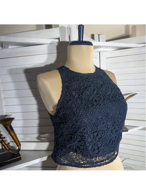 Hollister Y2K crop top sheer lace crochet floral coquette fairy boho whimsigoth thumbnail 6