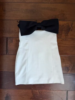 Zara Strapless Dress with Black Bow on White thumbnail 2
