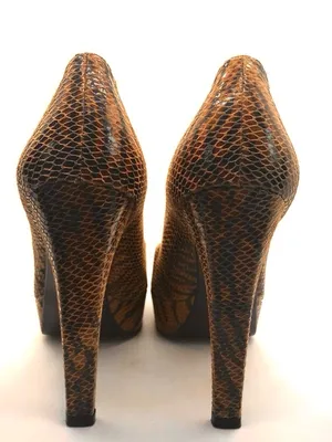 Stuart Weitzman Brown & Black Leather Animal Print Snakeskin Embossed Heels (9) thumbnail 6