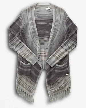 Billabong‎ Womens Grey Ombre Striped Fringe Open Front Cardigan Sweater JV06CLOO thumbnail 1