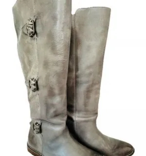 Frye Paige buckle riding boots tall grey leather size 8.5 equestrian southwest thumbnail 1