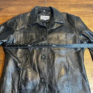 Cellini Leather Coat Stitch Mosaic Patch‎ Button Up Jacket Black Size 2X thumbnail 5