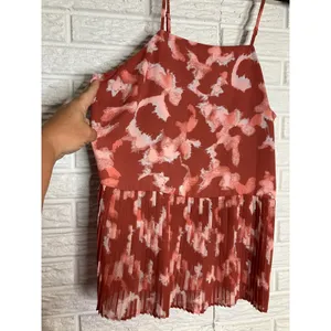 Nine‎ West Camisole Top Womens Medium Orange Excellent Pleated Peplum Abstract thumbnail 3