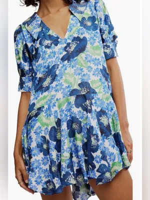 NWT Free People Moon Chaser Tiered Floral Puff Sleeve Collared Shift Minidress thumbnail 8