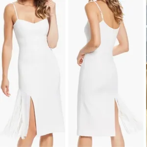 NWOT Dress the Population Rory fringe MIDI white Dress sz L thumbnail 2