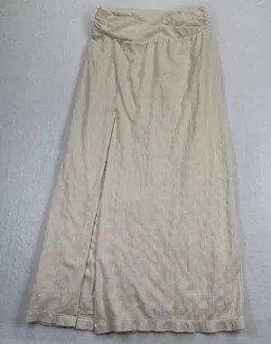 Free People Cream Textured High Rise‎ Maxi Skirt with Slit OB1670937 Size L thumbnail 1