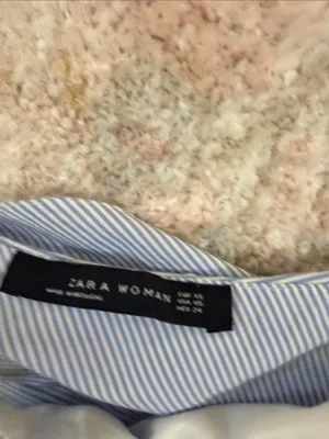 Zara Women's Light Blue and White Striped Shirt thumbnail 2