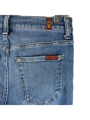 7 For All Mankind Jeans 27 Raw Step Hem Slim Straight Blue Stretch Denim 7FAMK thumbnail 4