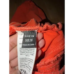 SHEIN Womens Orange Faded Barrel Leg Pants Elastic Waist Cotton Streetwear Sz 28 thumbnail 4