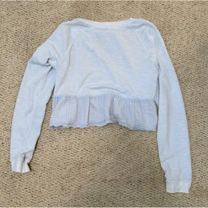Free People Sweet Jane Pullover Top Blue Tie Neck Ruffle Hem Boho Medium thumbnail 6