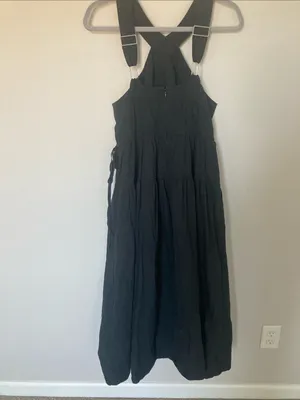 Madewell $148 Poplin Halter Tiered Midi Dress Black Size 6 NL129 thumbnail 9