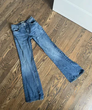 high waisted mini flare rigid denim jean pants size 4, 25” Jean thumbnail 1