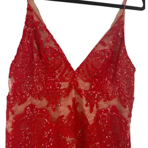 NWT Free People Night Shimmers Mini Dress Red Lace Sequin V Neck Size 10 Glam thumbnail 7