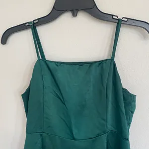 Lulu’s Emerald Green Satin Mini Dress With Ruffle Detail Size Small thumbnail 3