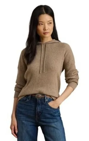 Lauren Ralph Lauren Womens Tan Waffle Knit Hooded Pullover Sweater Size M Preppy thumbnail 1