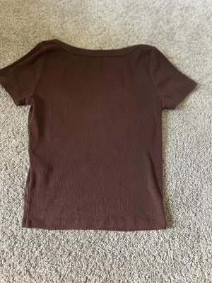 Hollister Women's Scoop Neck Brown Ribbed Top XS thumbnail 4