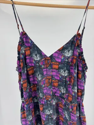Ecote Multicolor Printed Mini Dress M 100% silk button front colorful pockets thumbnail 6