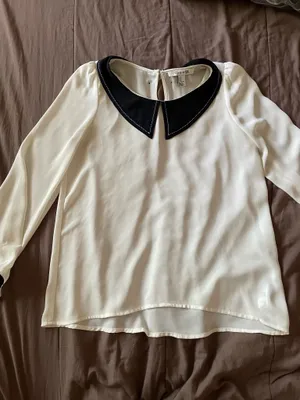 Forever 21 Long sleeve black & white sheer top with attached collar thumbnail 8