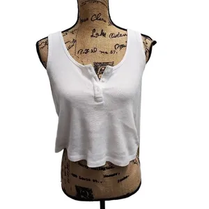 OLD NAVY Tank Top Womens Size L White Waffle Knit Scoop Neck‎ Back Casual Basic thumbnail 2