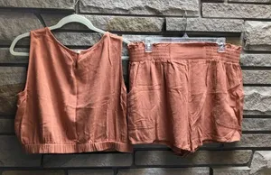 Trendy Queen 2 Piece Short Sets Sleeveless Lounge High Waisted orange XL thumbnail 10