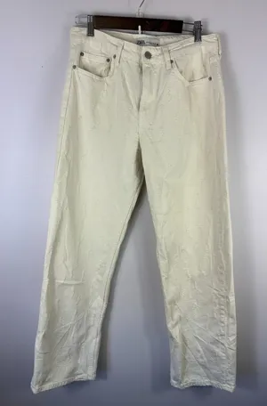 Zara High Rise Wide Leg Jeans Womens 8 Cream Off White Textured‎ Clean Girl thumbnail 1