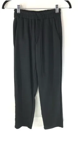 Zara Basic Womens Cropped Pants Black Adjustable Drawstring Waist Slash Pocket S thumbnail 1