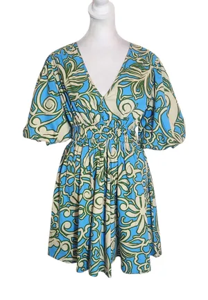 Sincerely Jules Blue and Cream Print Mini Dress Size Small Wedding Guest Dress thumbnail 1
