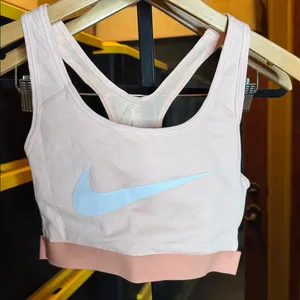 Nike Women's Swoosh Classic Support Sports Bra Peach & White Size Medium thumbnail 4