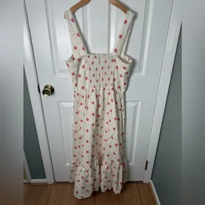 Reformation Rowen Linen Dress Pink Polka Dot 12 thumbnail 4