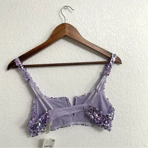 NWT Free People Intimately Womens Sparks Fly Bralette Purple Sequin Size Medium thumbnail 4