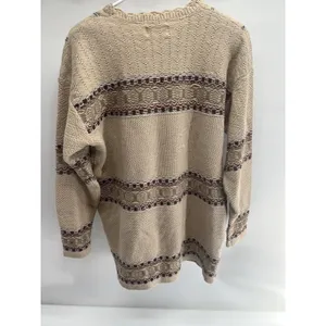 Womens vintage-hand-embroidered beige sweater floral &‎ geometric M flaws thumbnail 5