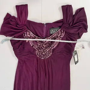 NWT Alex‎ Evenings Plum Purple Beaded Cold Shoulder Chiffon Maxi Dress Size 6 thumbnail 6