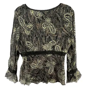 ICE Y2K Silk Babydoll Top Womens L Black Abstract Paisley Lined Whimsigoth Boho‎ thumbnail 6