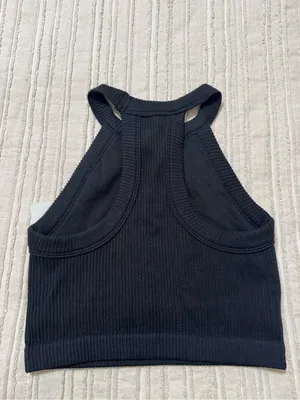 NWT Aerie Seamless Black Ribbed High Neck Cropped Bra Top thumbnail 3