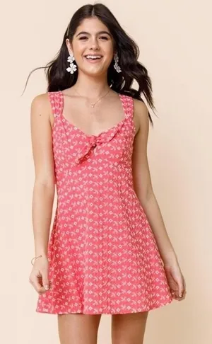 BLUE RAIN | NWT Women's Boutique Pink Andrea Embroidered Eyelet Mini Dress,‎ L thumbnail 1