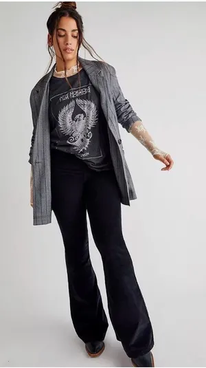 Free People Pull On Corduroy Flare Pants In Black Size 32 EUC thumbnail 1