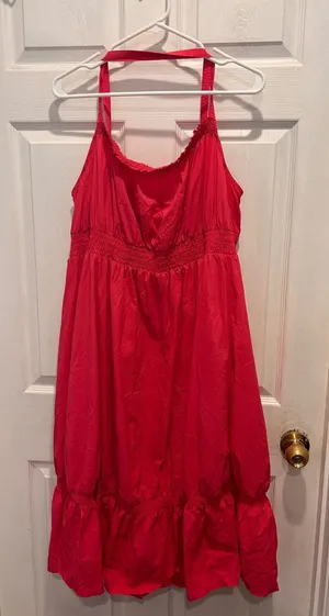 Daily Practice Anthropologie Tiered High Low Dress Pink Smocked Waist XL Pockets thumbnail 1