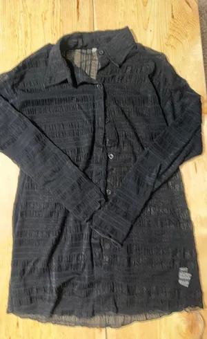 Womens XS Black Sheer Textured Button Up Long Sleeve Mesh Shirt Blouse‎ thumbnail 1