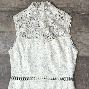 Main Strip White Crochet Lace Overlay Midi Dress M Sleeveless High Neck Bridal thumbnail 2