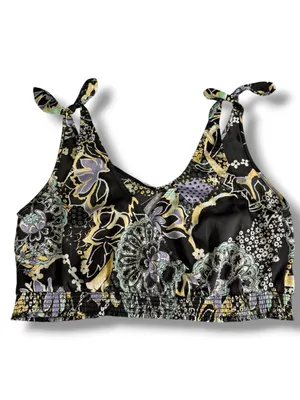 Intimately Free People Weekend‎ in Montauk Crop Top Black Floral Paisley Ties L thumbnail 2