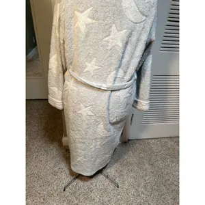 Secret Treasures Women's Sz XL 16-18 Plush Robe Light Gray White Moon Star Print thumbnail 10