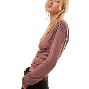 Free People Night We Met Long Sleeve purple Ruched Off The Shoulder Tunic Top thumbnail 4