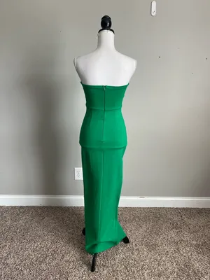 SUPERDOWN | Ryleigh Strapless Kelly Green Column Gown with Front Slit Sz S thumbnail 7