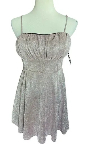 NWT Womens Trixxi Rose Gold Glitter Fit & Flare Gorgeous Party Dress - Sz L thumbnail 1